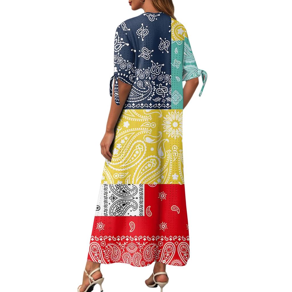 Abito Lungo da Donna Casual Moda Temperamento Elegante Vita Patchwork Stampa Floreale