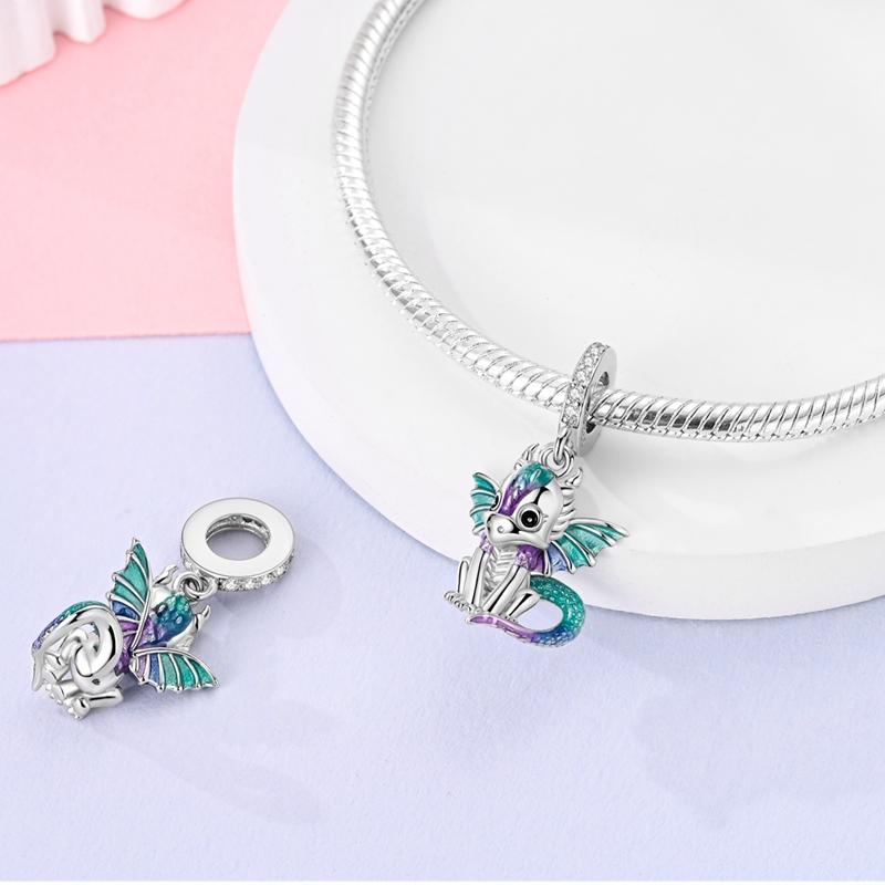925 Silver Charms Beads Cute Fire Dragon Shaped Chameleon Charms Fit Original Pendants Bracelet DIY Women Jewelry Gift