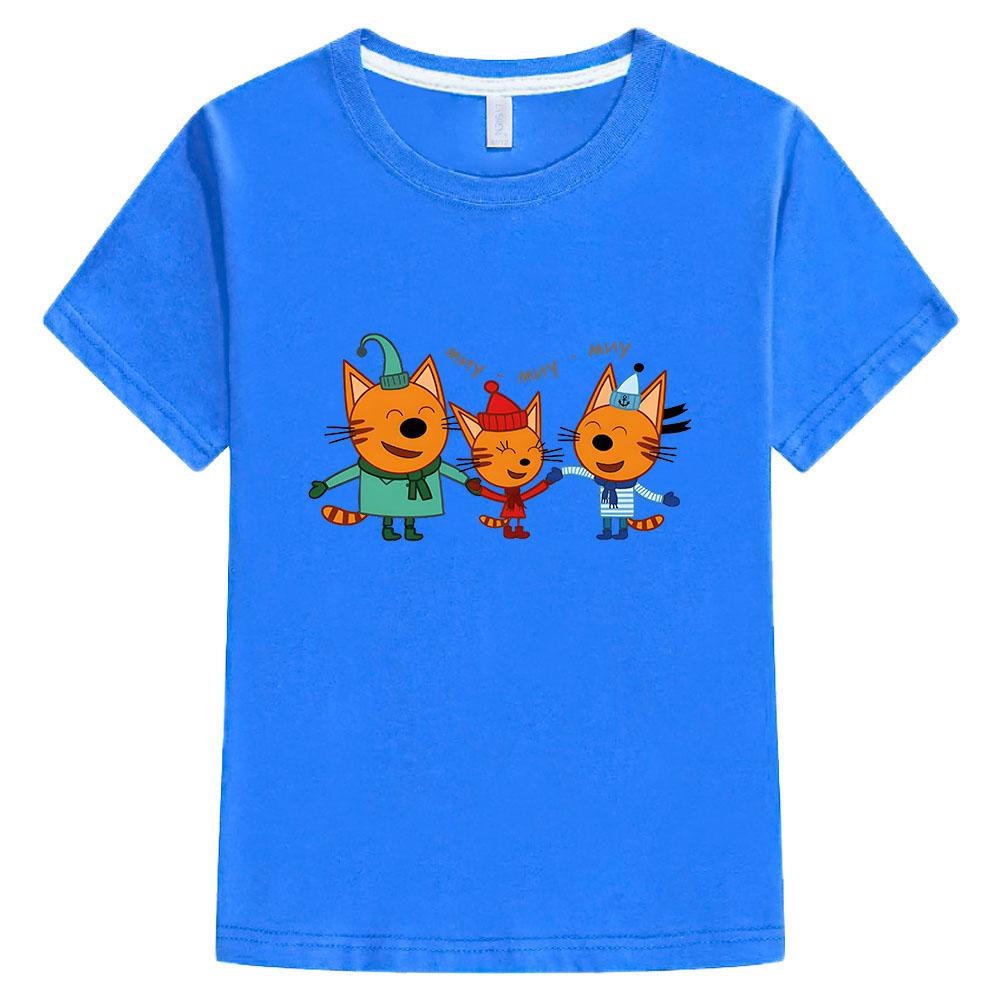 Kid-e-cats Print T Shirt Cartoon Kids T-Shirts Three Kitten Russian Funny Clothing Summer Children Tops Girls Boys Clothes