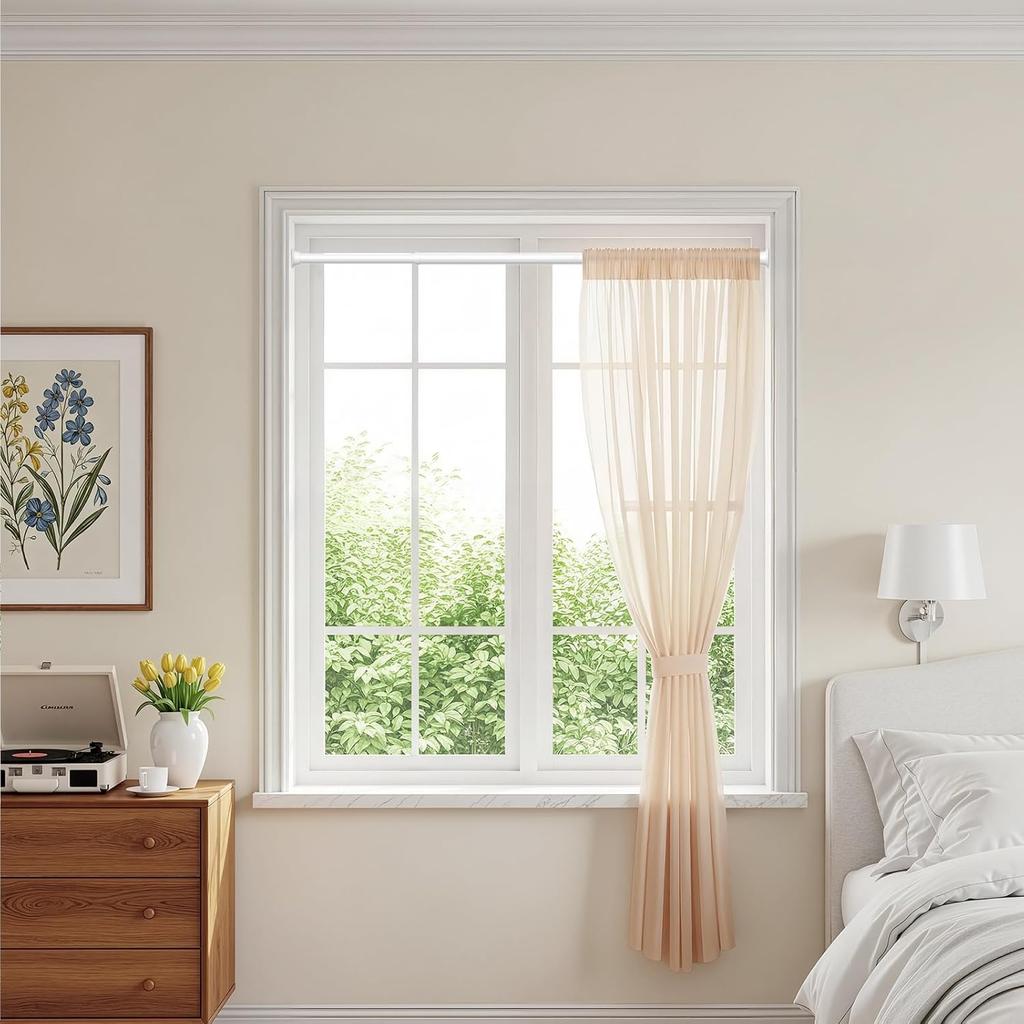 White Tension Curtain Rods18 to 36 Inch,Small Curtain Rods No Drilling,Short Tension Rod,Adjustable Spring Rod for Windows,Door,Closet