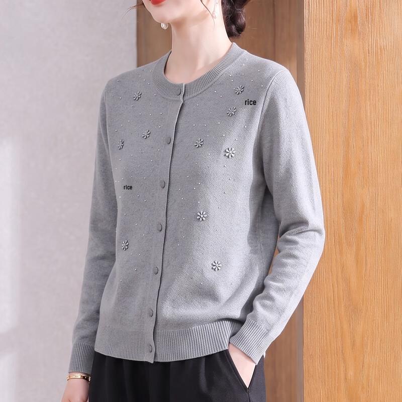 Hengyuanxiang Women's Autumn Round-Neck Knit Cardigan for Mature Women
