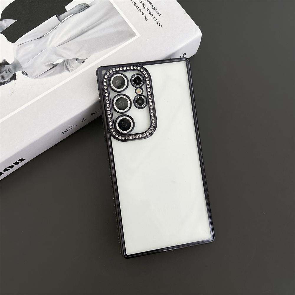 Luxury Plating Glitter Diamond Edge Clear Case For Samsung S24 S23 S22 Ultra Plus Camera Protection Transparent TPU Soft Cover