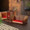 Walnut Wood Pen Holder - Chinese Style Desktop Ornament & Teacher Gift with Custom Logo