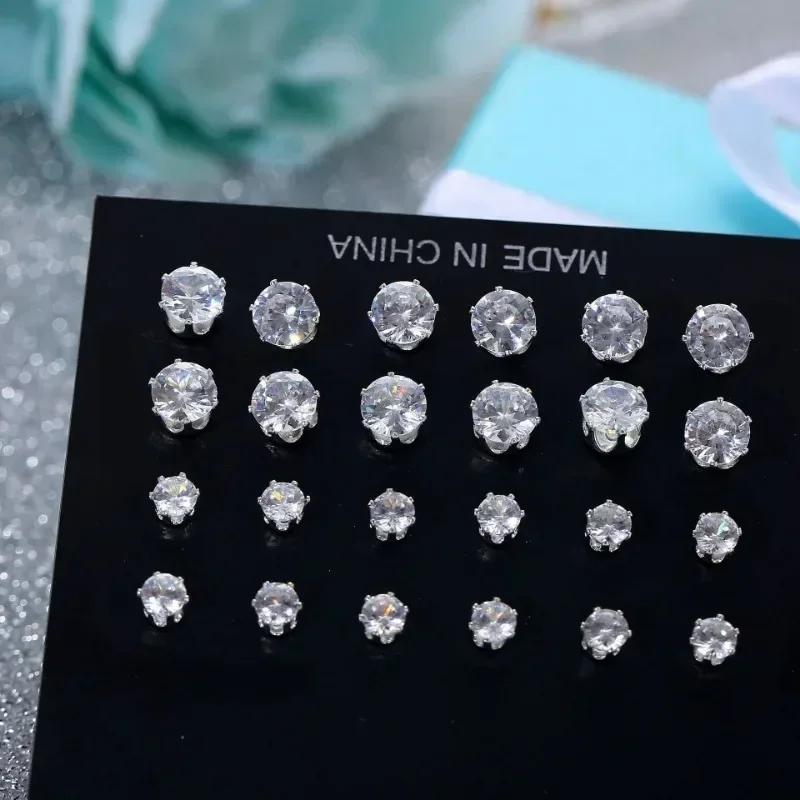 12 Pairs White Shiny Wedding Stud Earrings Set | CZ Cubic Zirconia Unisex Hypoallergenic Jewelry