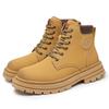 Couple leather rhubarb boots British style Martin boots men's and women's autumn and winter short boots trendy platform men's shoes