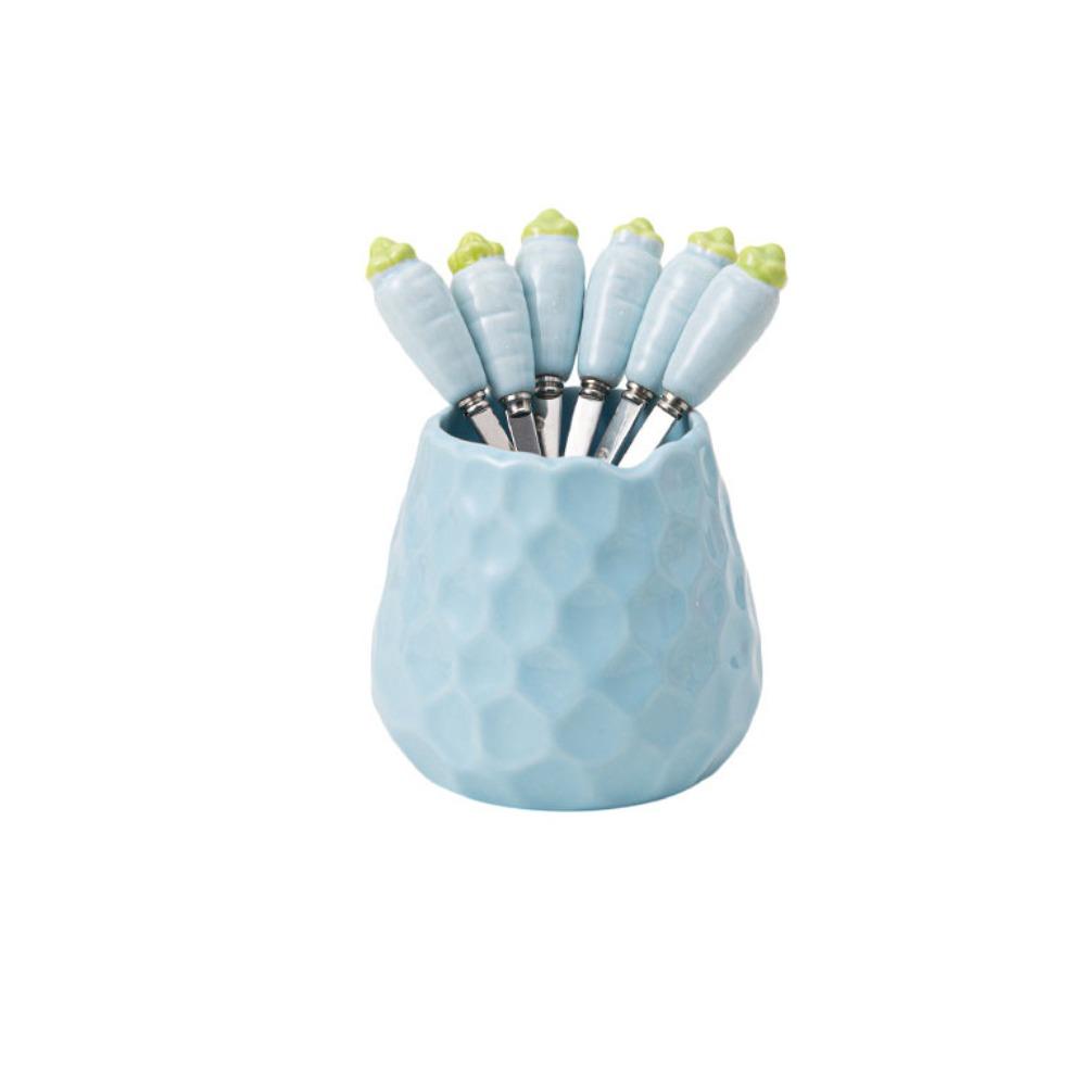Ins Style Ceramic Fruit Forks Set Ceramic Fruit Forks Receipt Jar for Tasting Salad