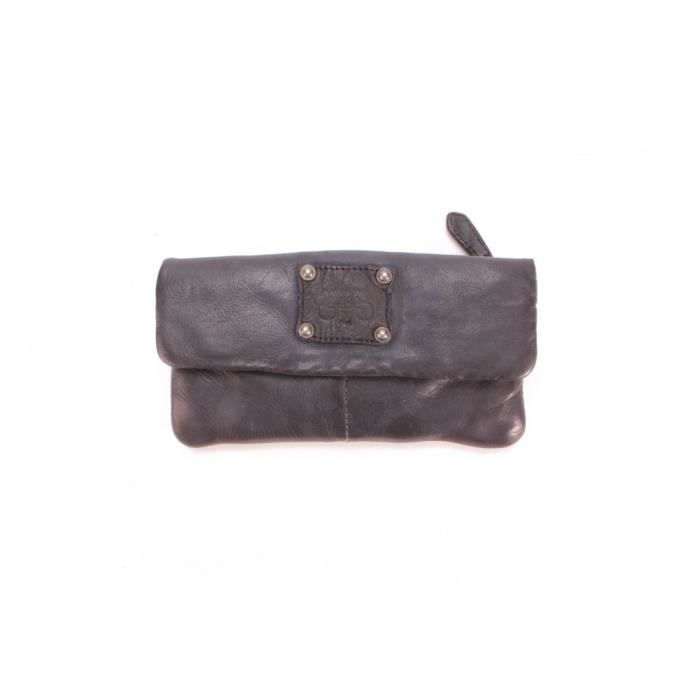 Leather Wallet - LE TEMPS DES CERISES - Sana PM1 Black - 14 Slots - 3 Compartments - Zipped