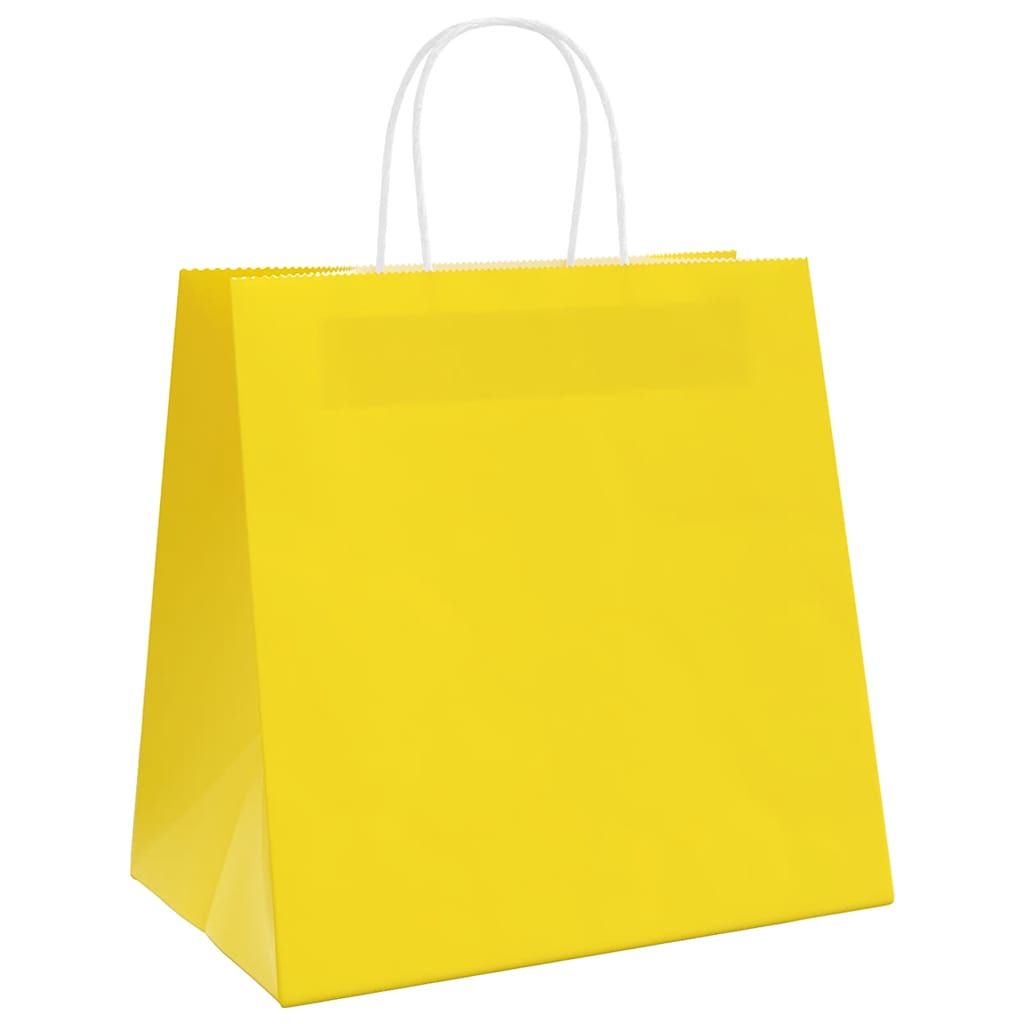 250 pcs Paper Shopping Bags with Handles Yellow 26 x 17 x 25 cm