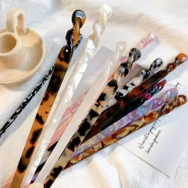 Chinese Style Floral Print Hair Sticks Vintage Acetate Resin Women Hairpins Clip Pin Headwear Wedding Jewelry Accessories
