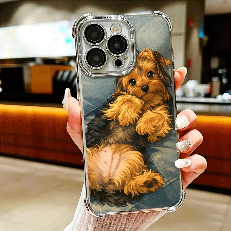 Yorkshire Terrier Dog Plating Phone Case For Iphone 16 17 Pro Max Air 16E 14 15 Plus 12 13 Mini Anti-Fall Airabag Cover