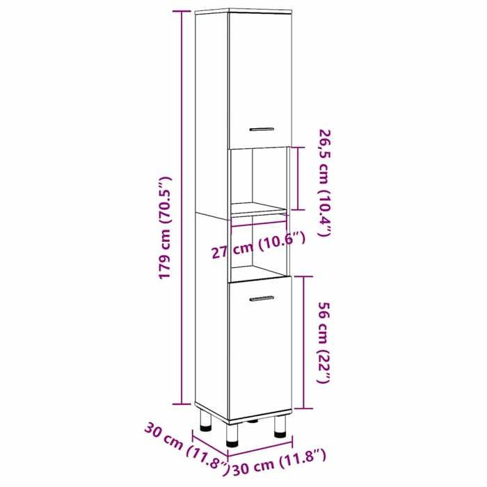 VidaXL Armoire de salle de bain vieux bois 30x30x179cm bois ingénierie, armoire de rangement de salle de bain, placard de 856140