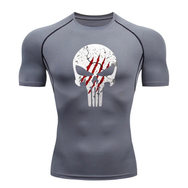 Men s Quick-Dry Skull Print Compression T-Shirt - Short Sleeve Fitness Tee