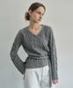 MONGDOL Asymmetrical Cable Wrap Knit Top Grey Mdkt114Gray