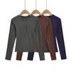 Women's Spicy American Henley Velvet T-shirt – Warm, Button-up Long Sleeve for Autumn/Winter, Slim Fit Base Layer