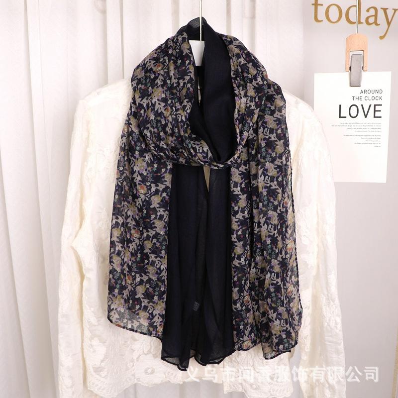 Cotton And Linen Floral Pleated Scarf