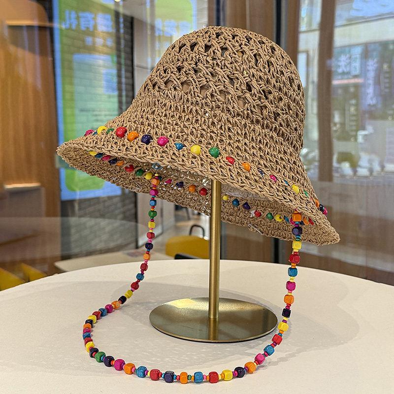 

Women s Large Brim Summer Grass Hat Fashionable Beach Sun Protection Fisherman Hat Hollow out Design for Shade Adult 56-58cm хакі