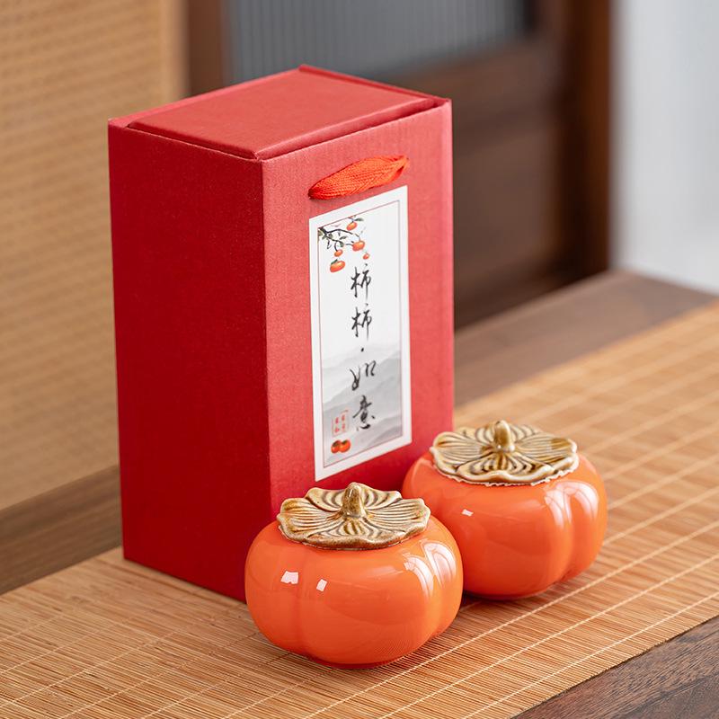 Creative Lucky Persimmon Peanut Candy Jar - Sealed Tea Gift Box for Weddings & Events Customization