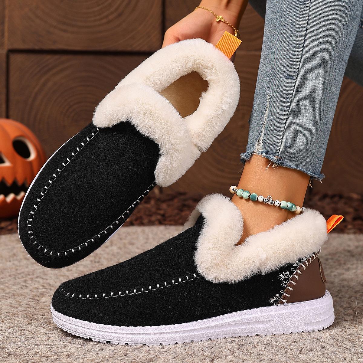 

Cotton shoes women s new winter velvet thickened snow boots one pedal short boots fashionable warm hairy women s cotton boots 36
