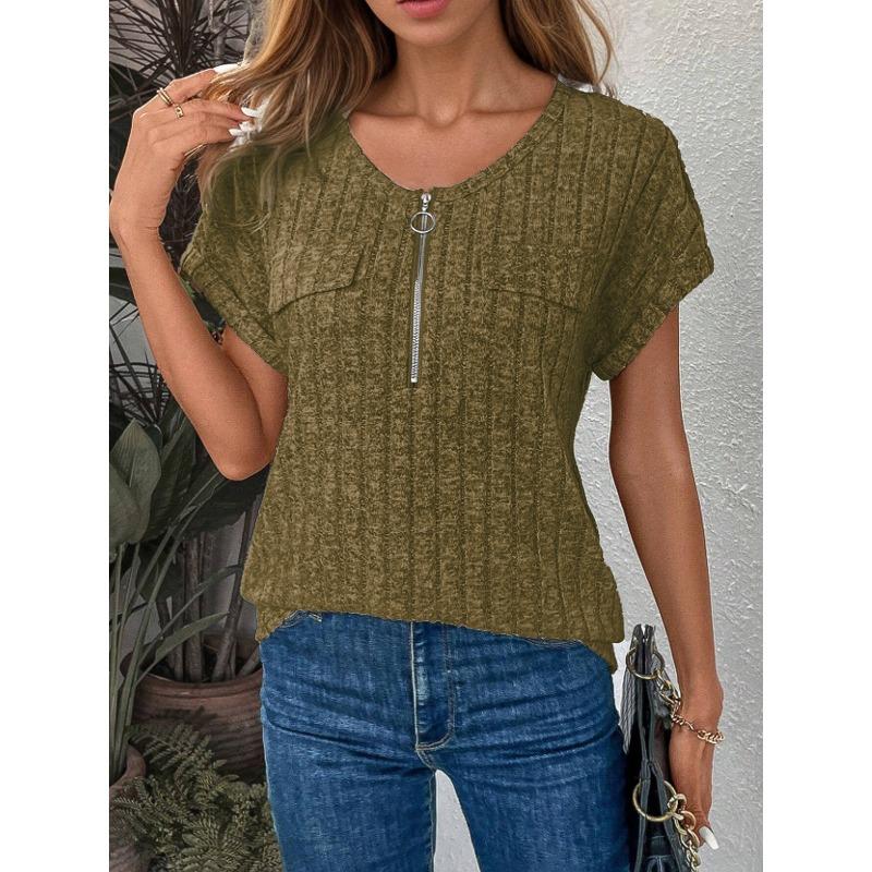 BITCED Women's Fashion Casual Solid Color Print Short Sleeve O-Neck Blouses & Shirts