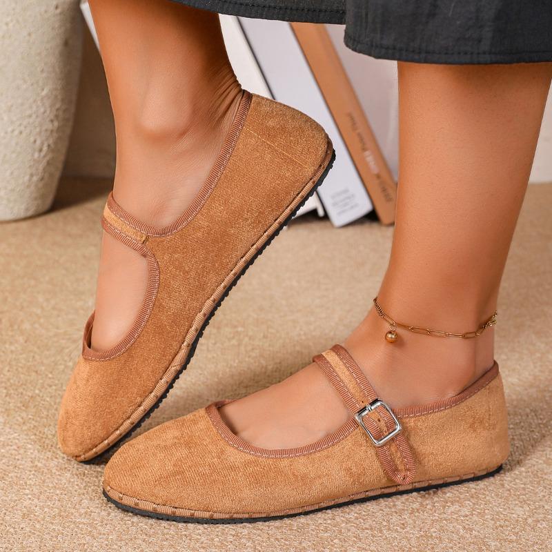 Fashion Elegant Suede Mary Jane Flats Shoes Women Black Buckle Strap Shallow Casual Ballet Shoes Ladies Spring Autumn Canvas Loafers