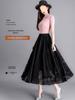 Trendy Lace Trim Long Maxi Skirt, Slimming Effect Mesh Fairy Ruffles Dress