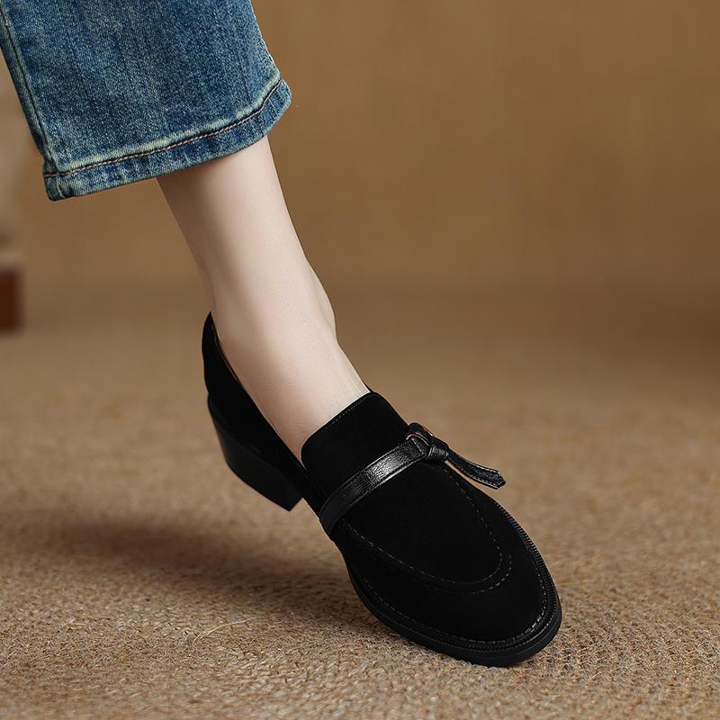 Fashion 2025 Spring Autumn Women Pumps Women Shoes Fashion Round Toe Loafers Shoes Retro Kid Suede Oxford Laides Shoes Genuine Leather