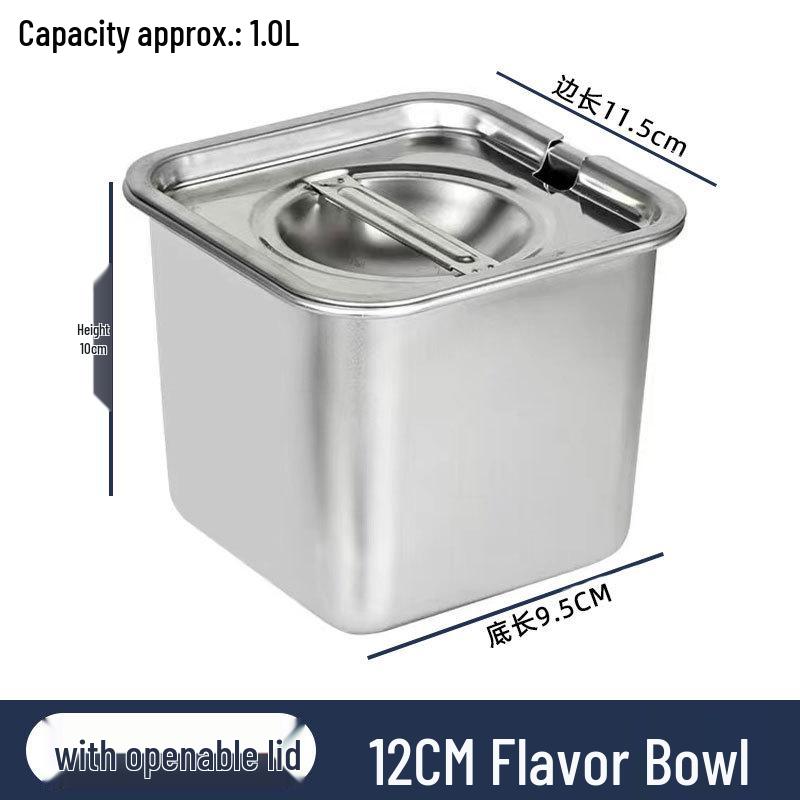 304 Stainless Steel Square Jam Bowl with Lid - Commercial Kitchen Seasoning and Sauce Container.