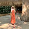 Orange Blossom Print Dress Retro Smudge Vacation Sleeveless Dress Waist Slim Dress