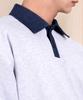 Ellamo French Terry Two-Button Denim Collar Oversized Sweatshirt [Melange]