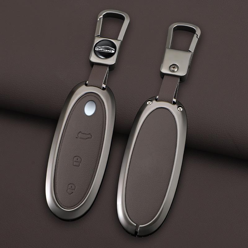 Zinc Alloy + Leather Car Key Case Cover Shell For Dongfeng Nammi 01New Engery High Level Keychain Protective Accessories