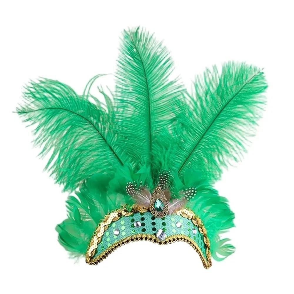 Exquisite Sequin Feather Headband Vintage Masquerade Hair Band  Halloween зелёный