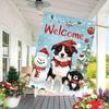 Christmas Welcome Garden Flag - Double-Sided Polyester Holiday Banner, Snowman & Collie Dog Design, Outdoor Lawn and Yard Decor, Seasonal Festive Flag