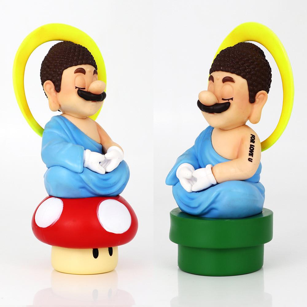 Pvc Cross-border Lucky Mario Handheld Ornaments Super Mario Anime Handheld Buddha Mario Desktop Ornaments Color Box