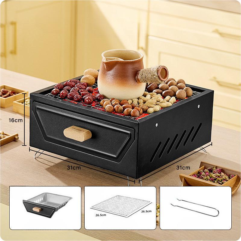 

Portable Charcoal Grill And Barbecue Set With Pull Out Roasting Tray Fire Pit For Outdoor Camping And Tea Roasting