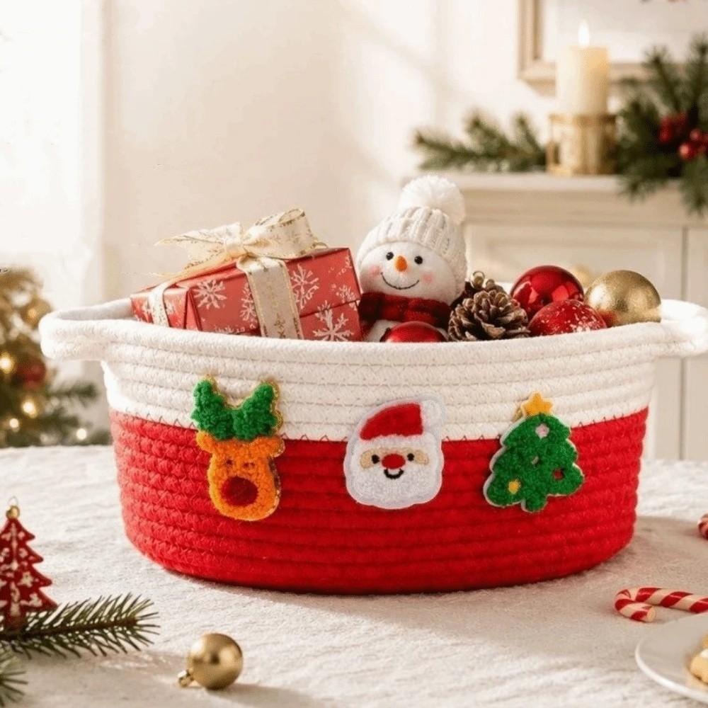 Xmas Theme Christmas Woven Storage Basket Cotton Rope Small Item Storage Bin Desktop