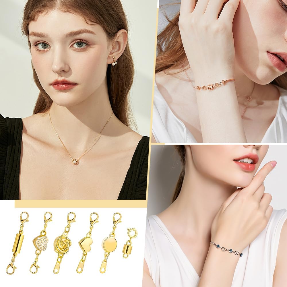 12Pcs Magnetic Necklace Clasps and Closures, 2025 New Necklace Jewelry Extender with Lobster Clasps, Gold and Silver Jewelry Clasps for DIY Bracelet