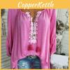 Elegant Plus Size Women Boho Long Sleeve Blouse Baggy Tops With V Neck Design