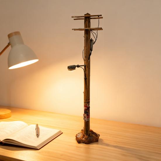 Streetlight Desk Lamp Vintage DIY Handmade Miniature LED Post Light Home Office Bedroom Tabletop