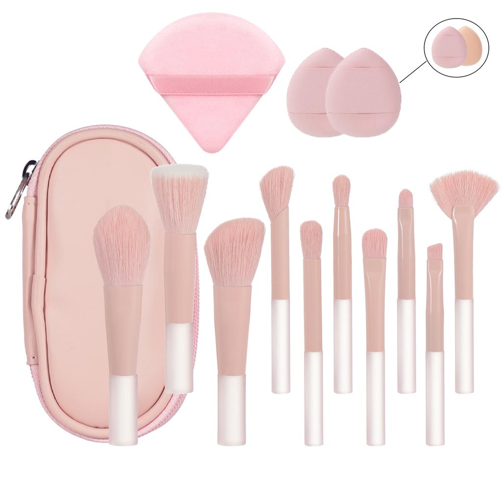 10 Pink Mini Makeup Brush Travel Portable Makeup Tool Makeup Puff - Palm Brush Professional Makeup Tool Set