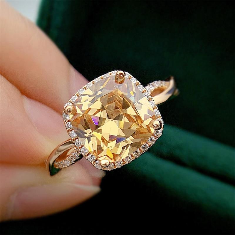 SpringLady 925 Sterling Silver 18K Rose Gold Sparkling High Carbon Diamond Pink Morganite Ring For Women Fine Jewelry