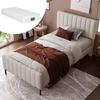 Upholstered Bed 90 X 200 Cm, Frame with Slatted Frame and Adjustable Headboard, Grey-beige, Youth Bed for Bedroom, Linen Material (with Mattress