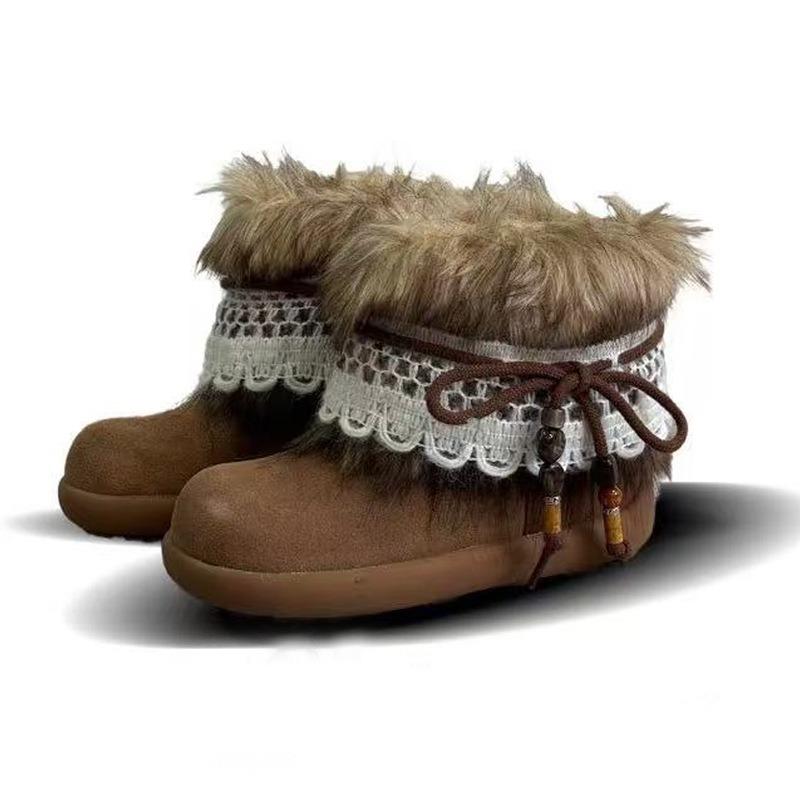 

Women s Large Size Fur Mouth Thick Sole Soft Sole Winter Warm Fur Snow Boots Padded Lined Ankle Boots Non-Slip Hiking Sports Cotton Boots 40 коричневый