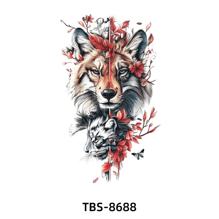 2025 Full/Half Arm Wolf, Tiger, & Flower Tattoo Stickers - European/American Style