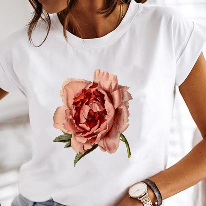 90s Cute Women Short Sleeve Flower Watercolor Trend Print Tee Top Summer Fashion T-shirt Clothing Casual Lady Female Graphic T-shirt