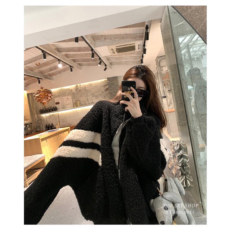 Plus Size Women's Lambswool Plush Zipper Hoodie Jacket - Thick, Warm, Stand Collar for Autumn/Winter