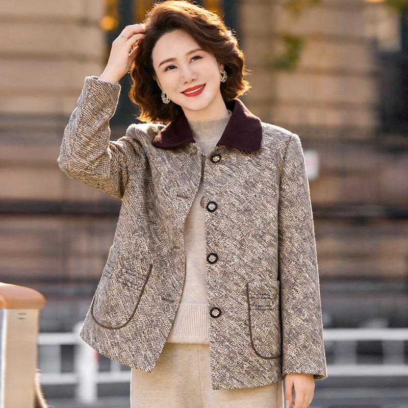 

Mother s Wear Stylish Lapel Jacket: Simple Spring/Autumn Cardigan for Women Aged 40+ 3XL (for 125-140 jin)