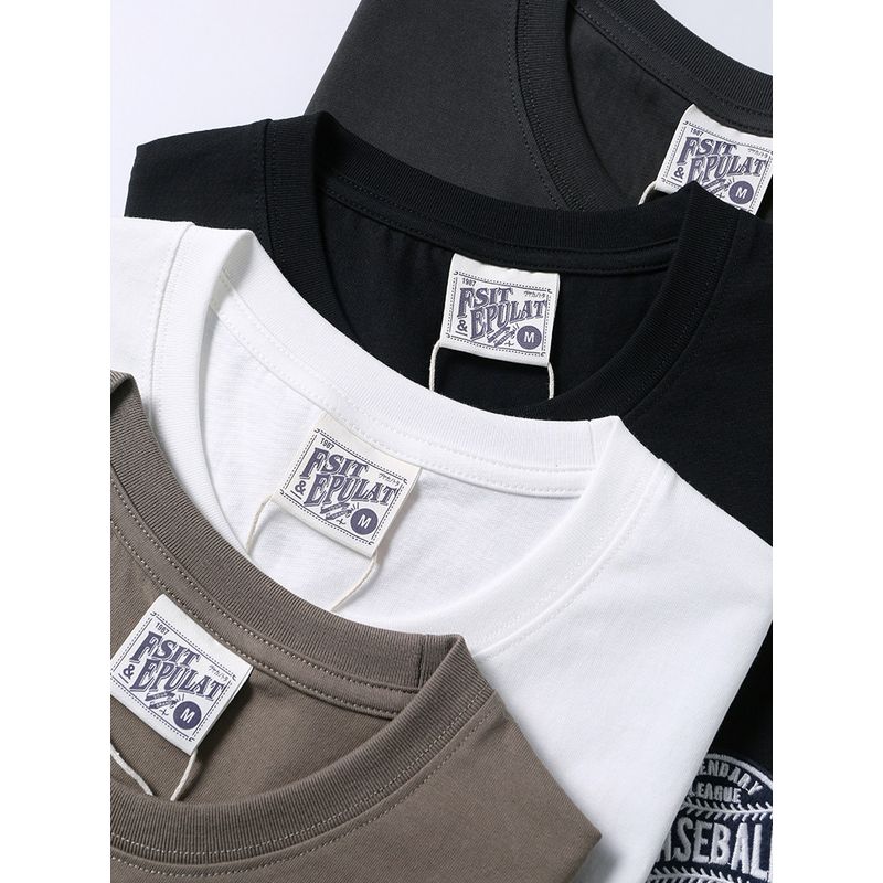 Retro Embroidered Short-Sleeved T-Shirt for Men, Summer Trendy Brand Pure Cotton Base Shirt, Export Men's Clothing, All-Cotton Printed T-Shirt