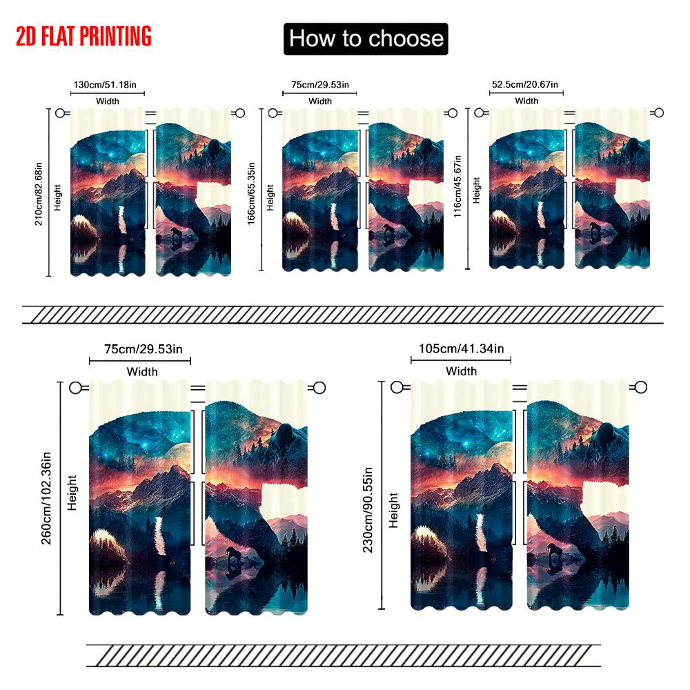 2pcs   plane printing Minimalist Curtains black bear Durable 100% Polyester Fabric (without rod) Decorations Inside Perfect for