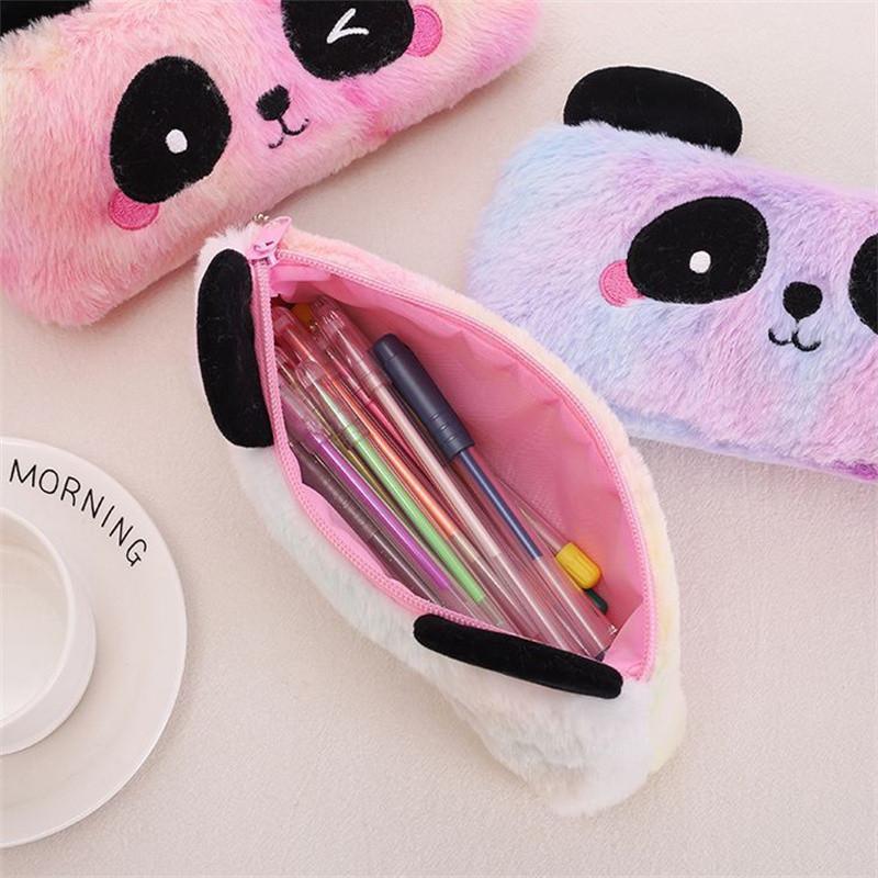 New Plush Gradient Panda Pencil Case Cute Cartoon Storage with Large Capacity Student Stationery Festival Gifts