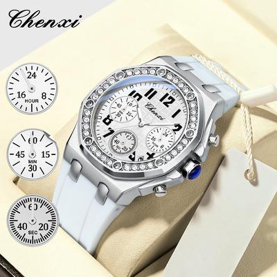 Mode Frauen Uhren Luxus Damen Quarz Chronograph Uhr Wasserdicht Leucht Datum TPU Strap Damen Uhr